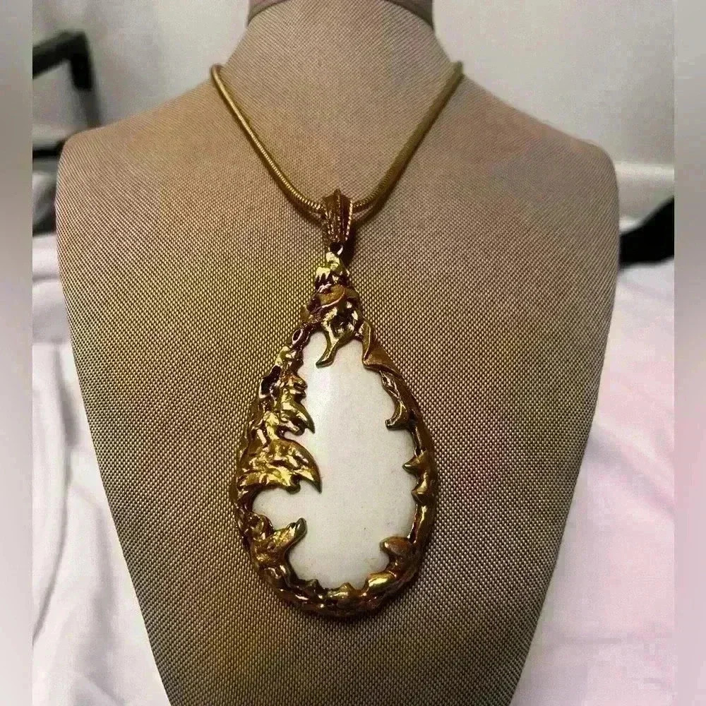 Vintage 1960s Love Witch Necklace Large Teardrop Pendant Statement Brutalist 72g